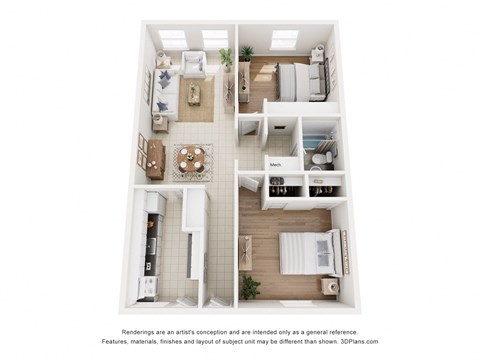 Floor plan for 2 beds, 1 bath, 900 sqft